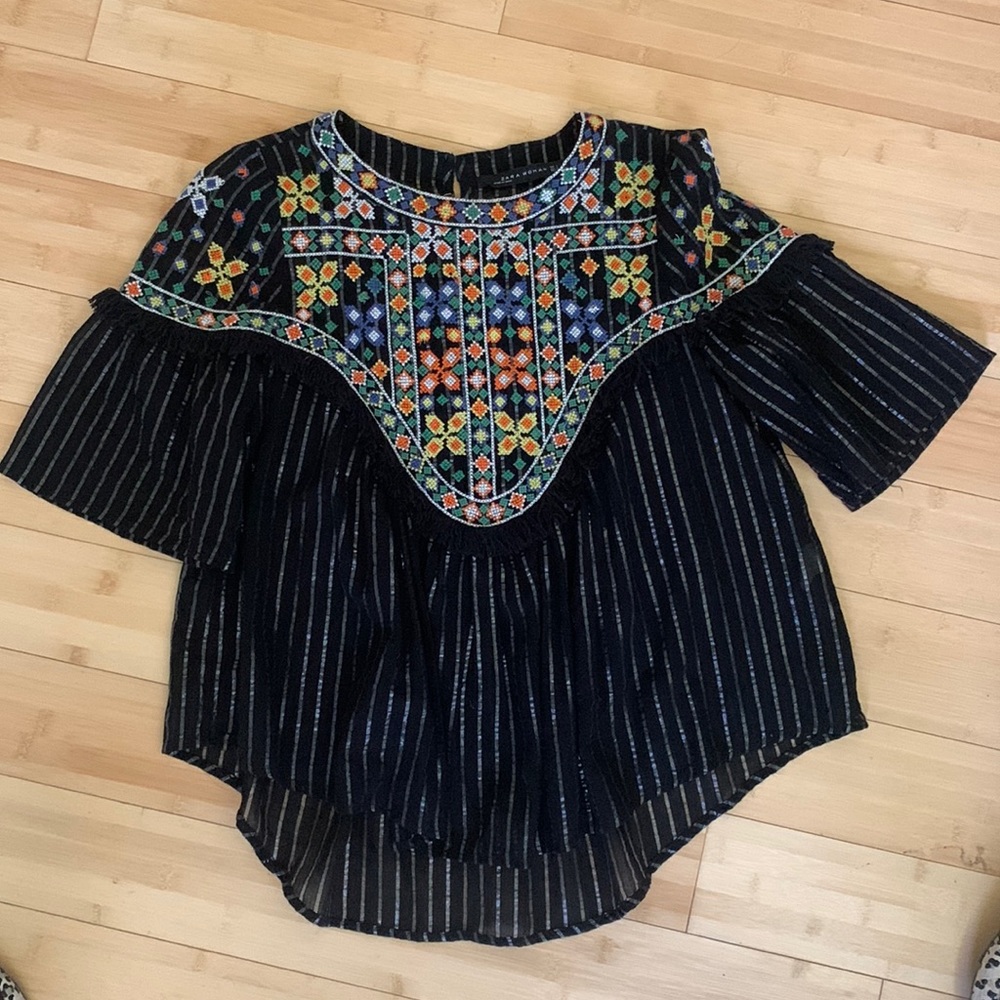 Zara black top with embroidered detail